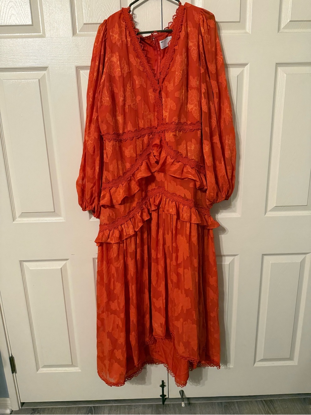 ASOS Bright Orange V-Neck Ruffled Maxi Dress